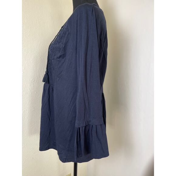 J.Jill Women's Embroidered Boho Western Casual Cotton Modal Blend Top Blue M - Picture 3 of 10